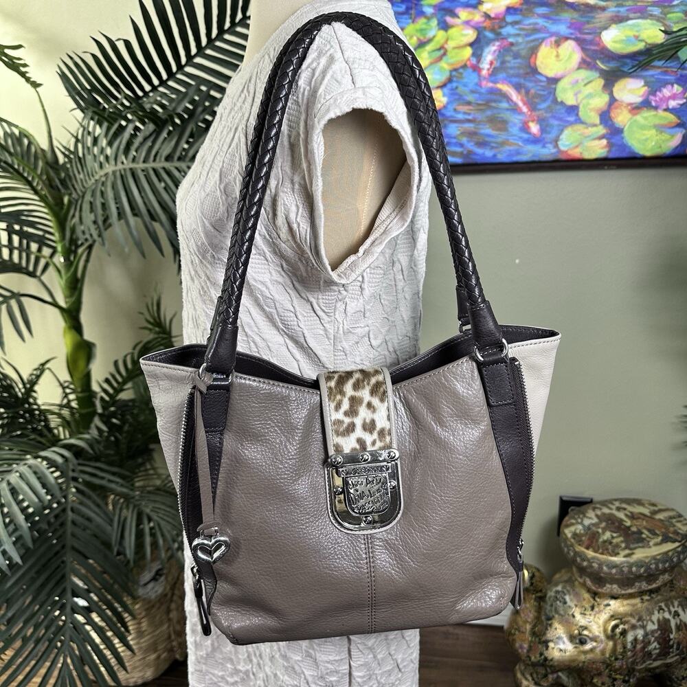 Brighton Bag Leather Shoulder Satchel Bag 3 tone expandable Braided handles